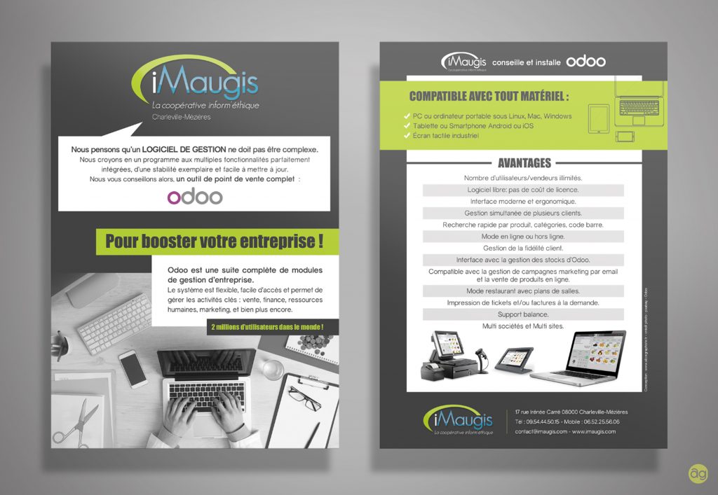 Flyer iMaugis et Odoo : logiciels pour entreprises