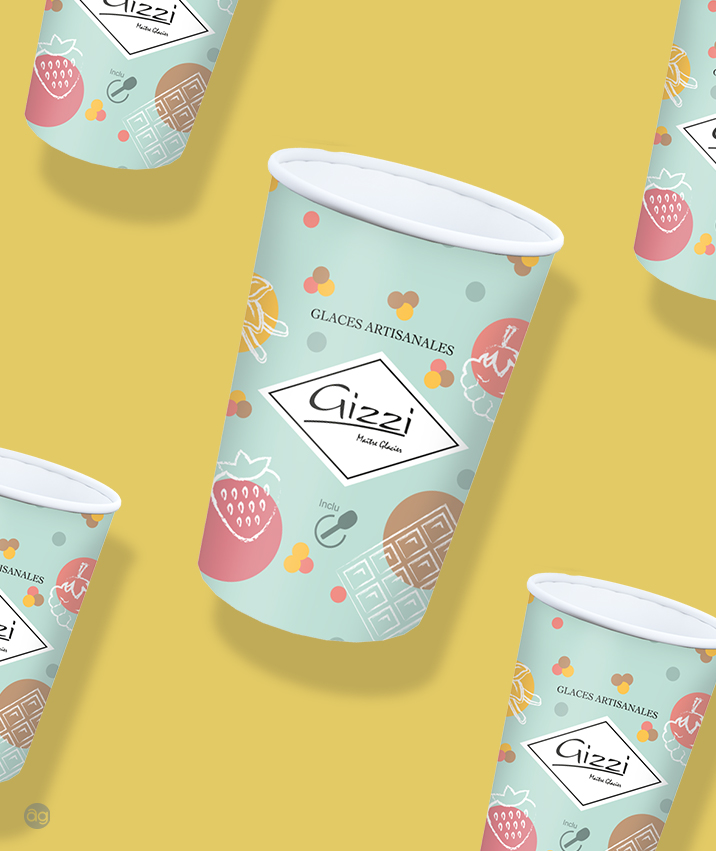 Packaging du petit pot de glace artisanale : Gizzi - Arden'Glaces